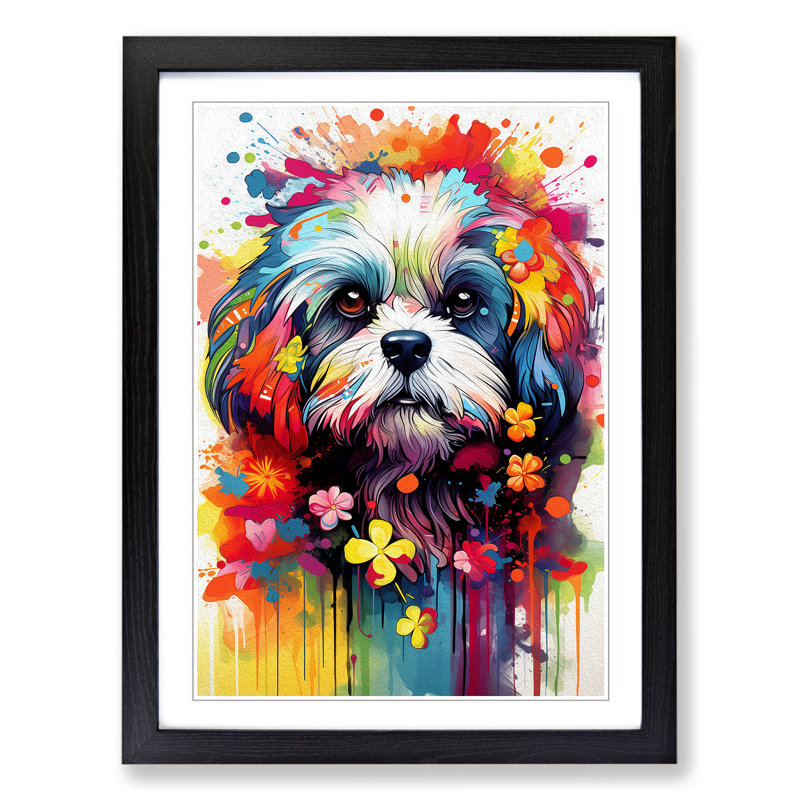 Shih Tzu Art Informel Art - Framed Print, Black, 34cm H x 25cm W x 2cm D
