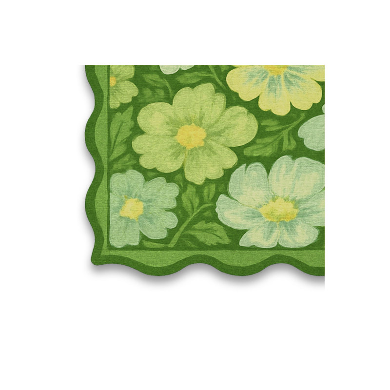 Tapis vert tissé à motif floral lavable Mosso, 3'3" x 9'10"