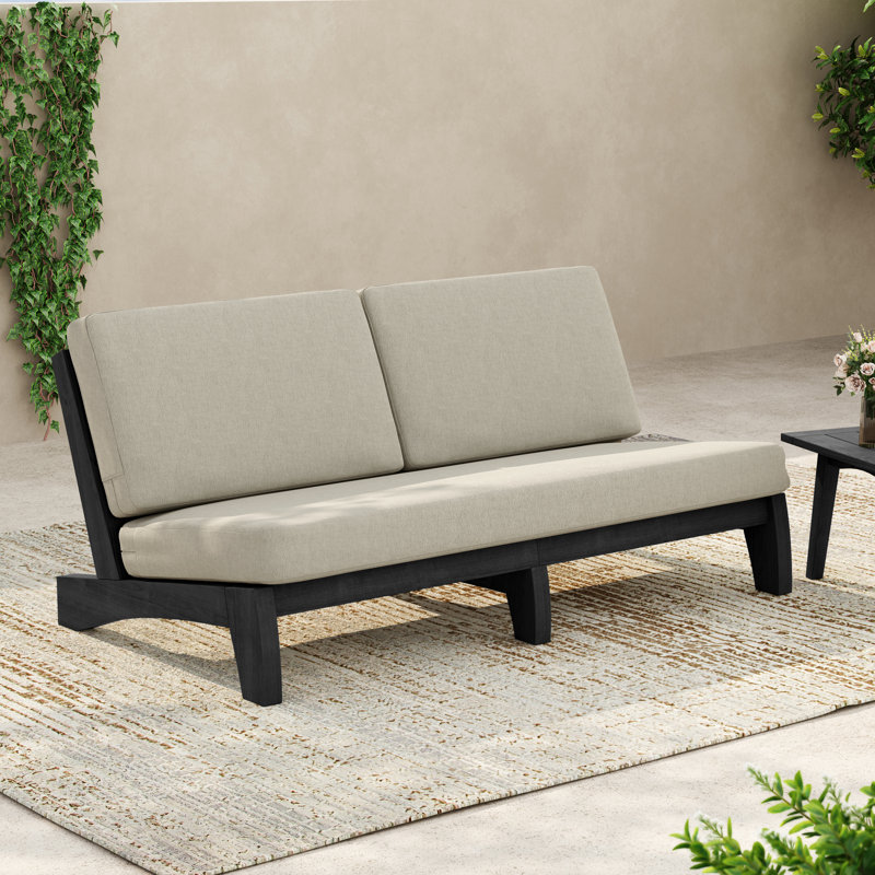 Patio Outdoor Sofa with Cushions, Light Camel, Black