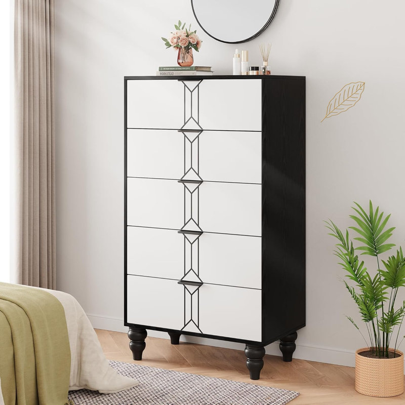 Commode 5 tiroirs Modern Modern, Noir / blanc