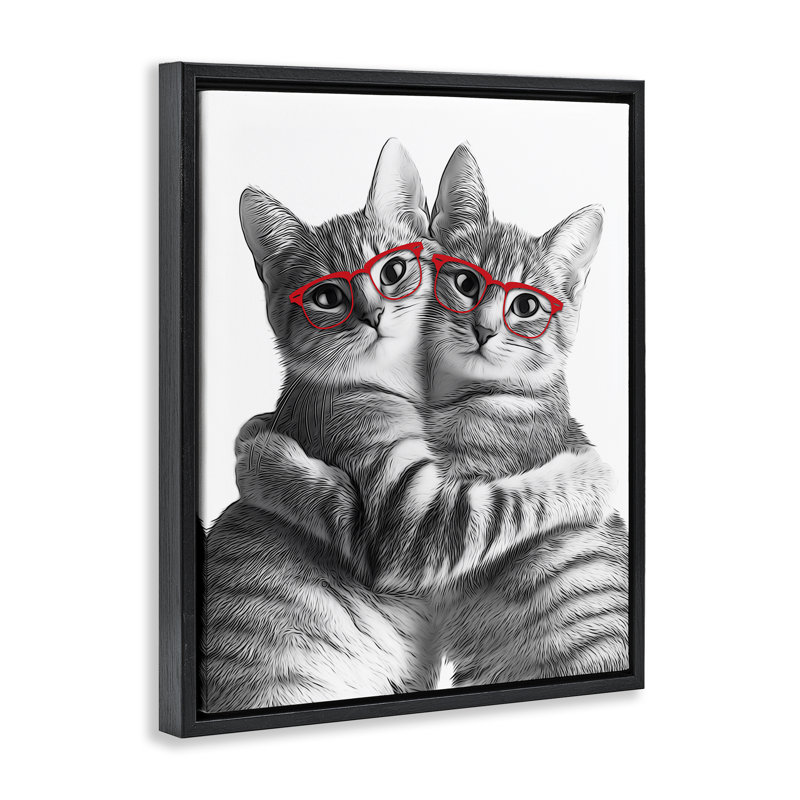 Art mural sur toile flottant, "Chat paire avec lunettes" par Annalisa Latella, Cadre flottant noir de jais, H 21 po x l 17 po