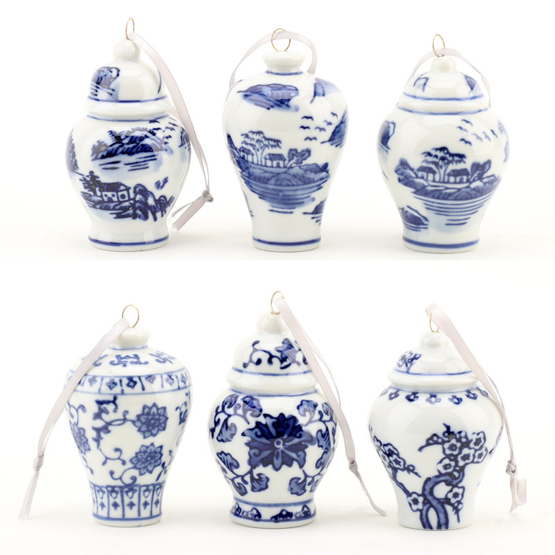 6 Piece Porcelain Asian Jar Finial Ornament Set