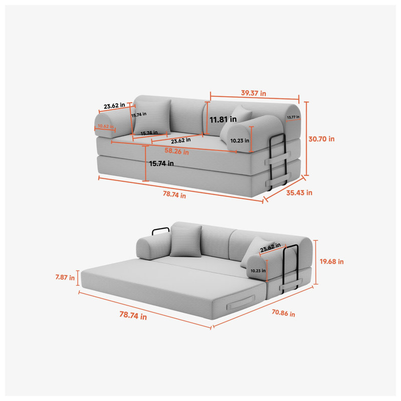 Twin 78.74'' Upholstered Convertible Sofa