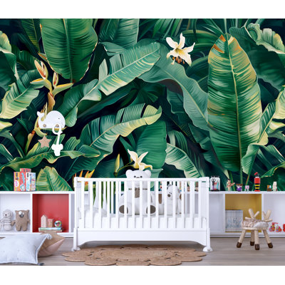 Murale feuille de bananier - Papier peint botanique jungle tropicale pour chambre de bébé ou salon
