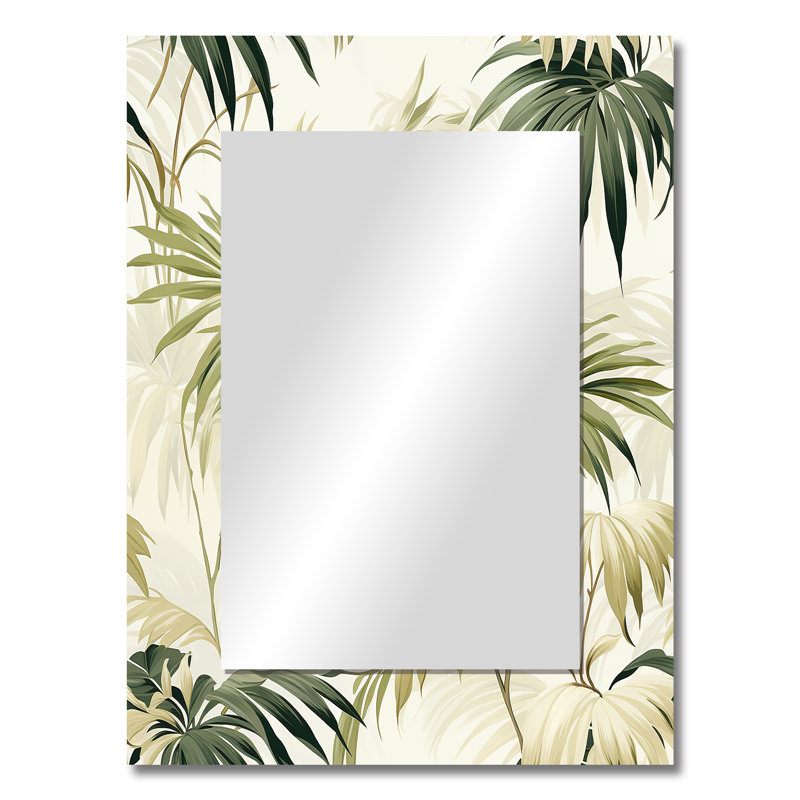 «Lucasville Palm Impression Tropical Pattern», miroir mural unique, botanique, floral, imprimé, 32 po x 24 po