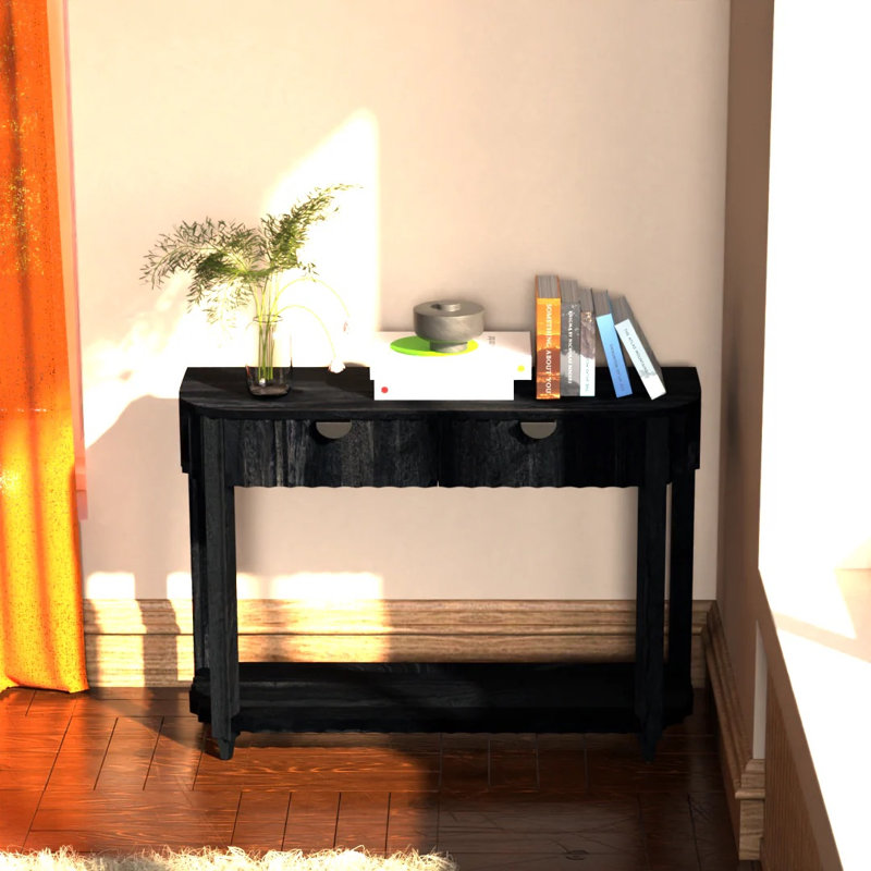 Console de hall d'entrée en bois de manguier massif avec finition sablée noire, Noir