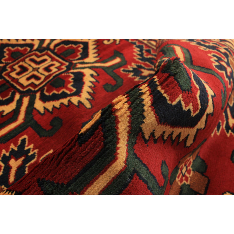 Tapis de couloir unique en laine noué à la main style Kargahi marron / vert / crème 2 pi 9 po x 10 pi 1 po années 2010 Aneea