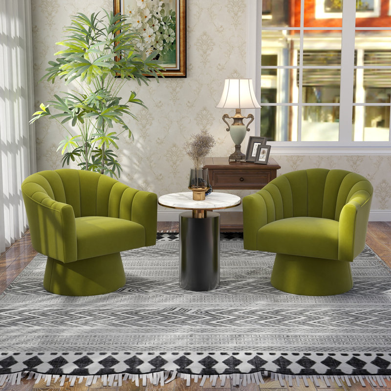 Fauteuil demi-tonneau pivotant de 25,2 po Iryanna, Velours vert clair, 2