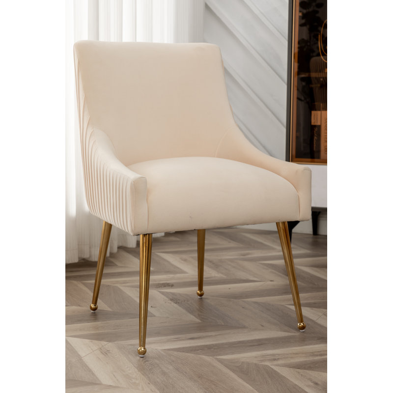 Beuthel 50cm H Tufted Velvet Upholstered Side Chair, Beige