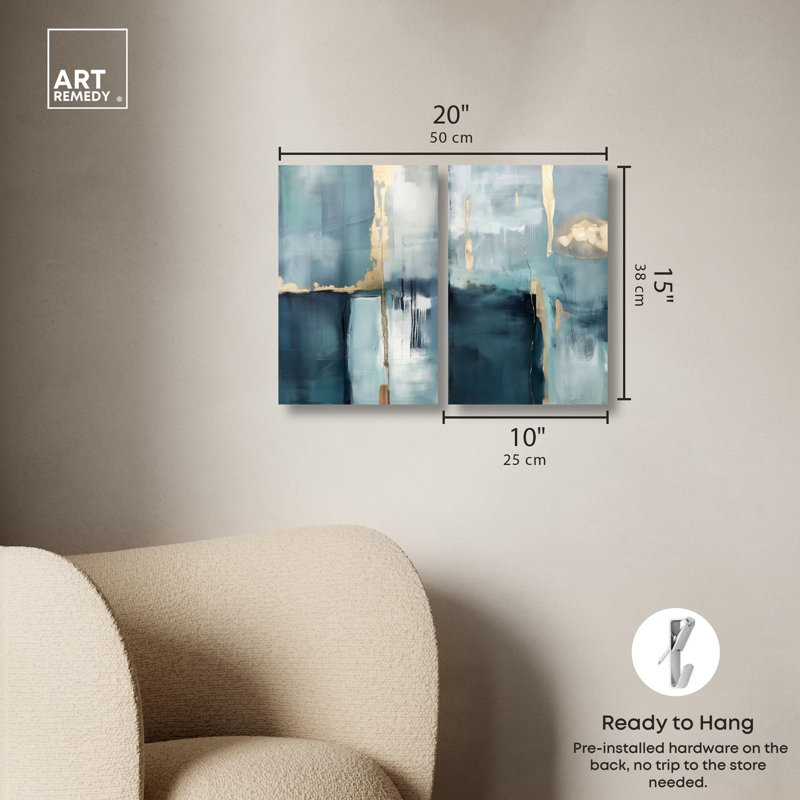 «Gilded Blue Luxe Blue Art», ensemble de 2 impressions sur toile par , H 15 po x l 10 po, Toile tendue, Ne s’applique pas