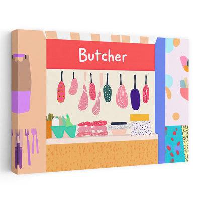 Colorful Butcher Shop Abstract Colorful Playful Architecture Wall Art Print