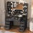 Tempered Glass Top Makeup Vanity Desk With LED Lights And Charging Station-1998793183