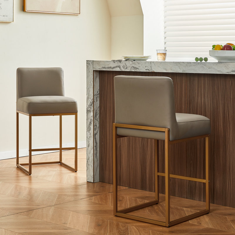 Chaises modernes pour îlot de cuisine de 26 po pour la maison, similicuir rembourré avec dossier, structure en métal noir robuste, assemblage facile