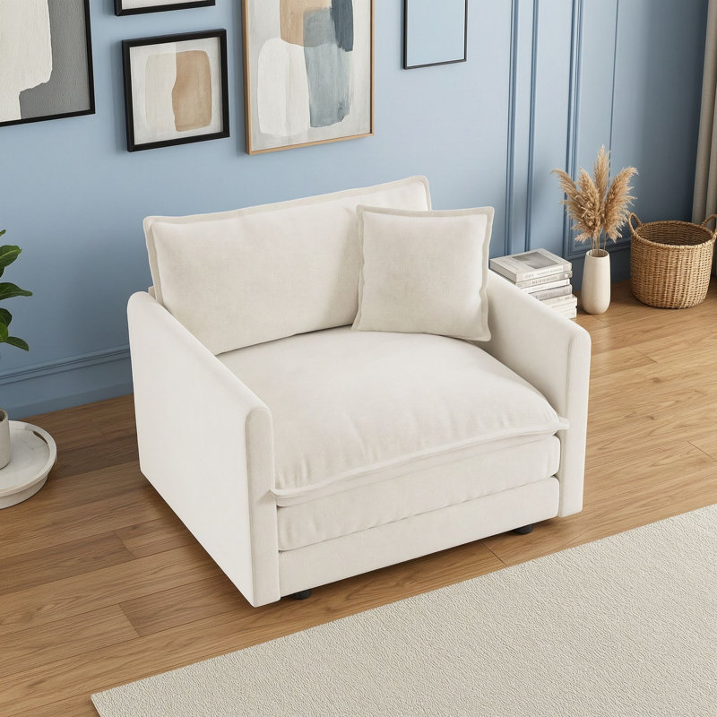 Upholstered Armchair with Toss Pillow, White