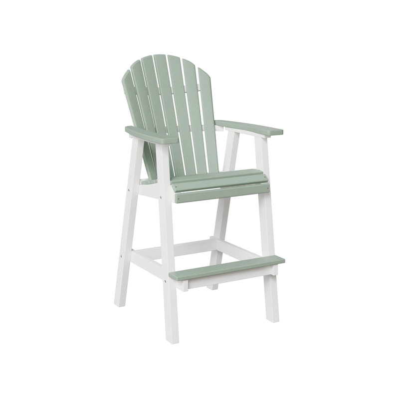 Comfo Back Outdoor Bar Stool, White/Seafoam