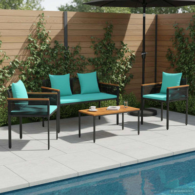 Outdoor Furniture Set With Cushion PE Rattan Seating Patio Arrangement