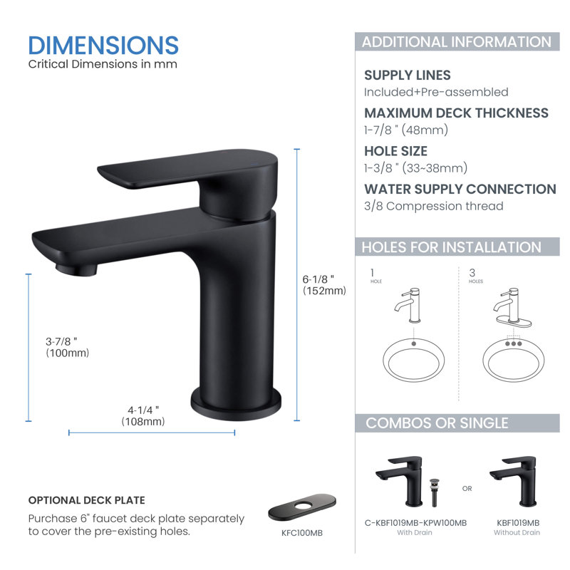 Tender Single-handle Bathroom Faucet with Drain Assembly, Matte Black