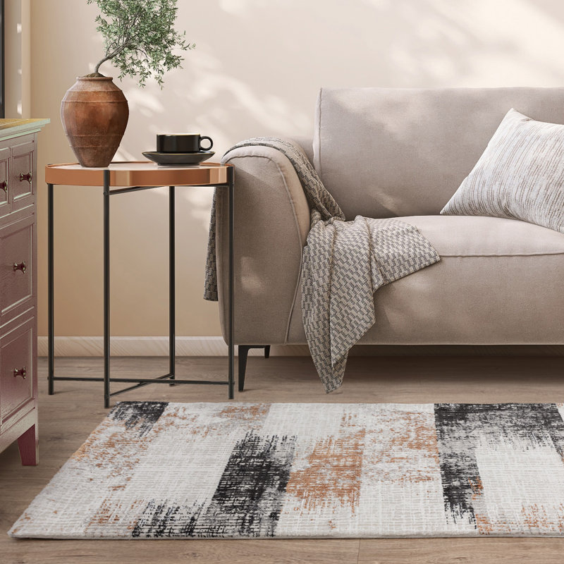 Abrienne Soft Lines Orange/Grey/Black Rug, Rectangle 80 x 150cm