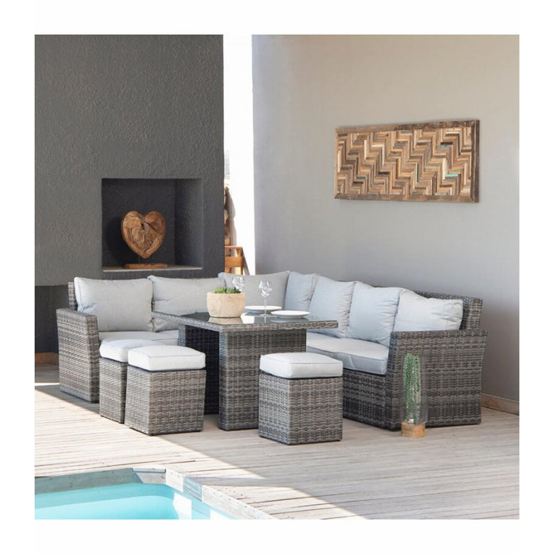 Ensemble de conversation modulaire de huit articles avec coussins, Blanc, gris