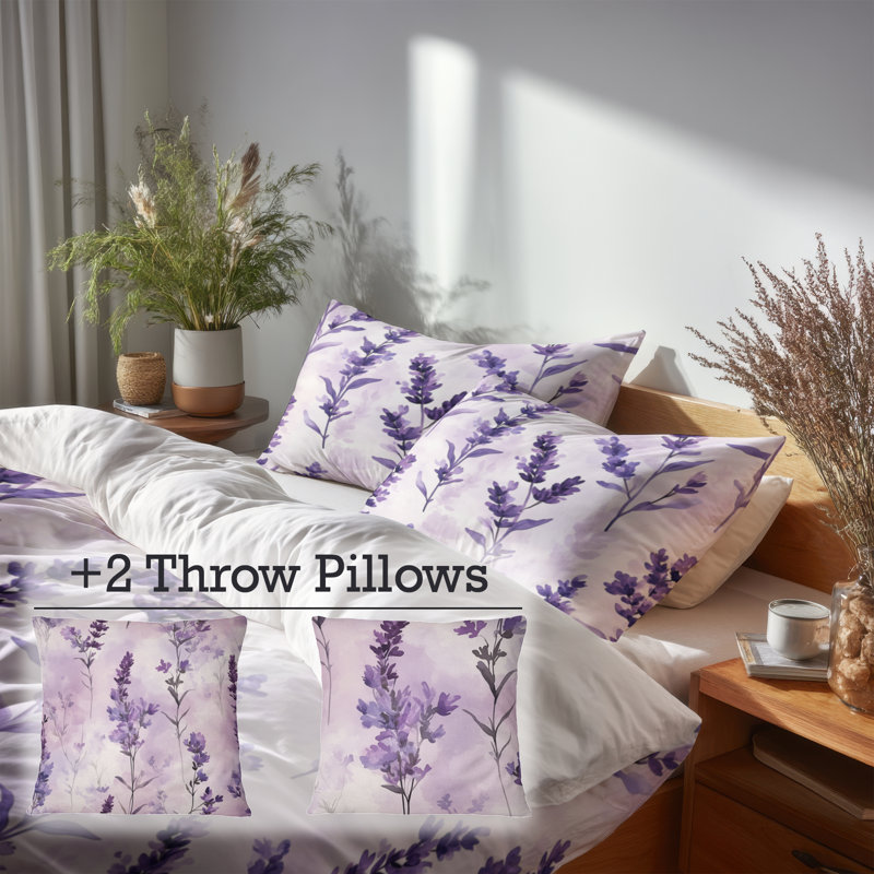 Ensemble d'édredon 6 pièces Girls Calming Florals - Ensemble de literie édredon Serene Soft Lavender Dreams