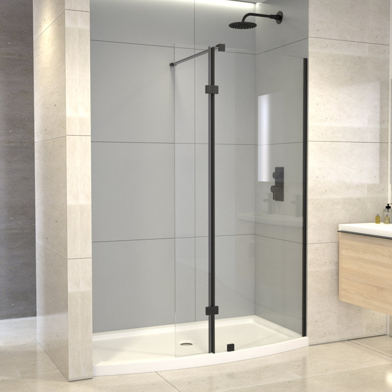 60'' Black Framed Glass Shower Enclosure with Acrylic Base