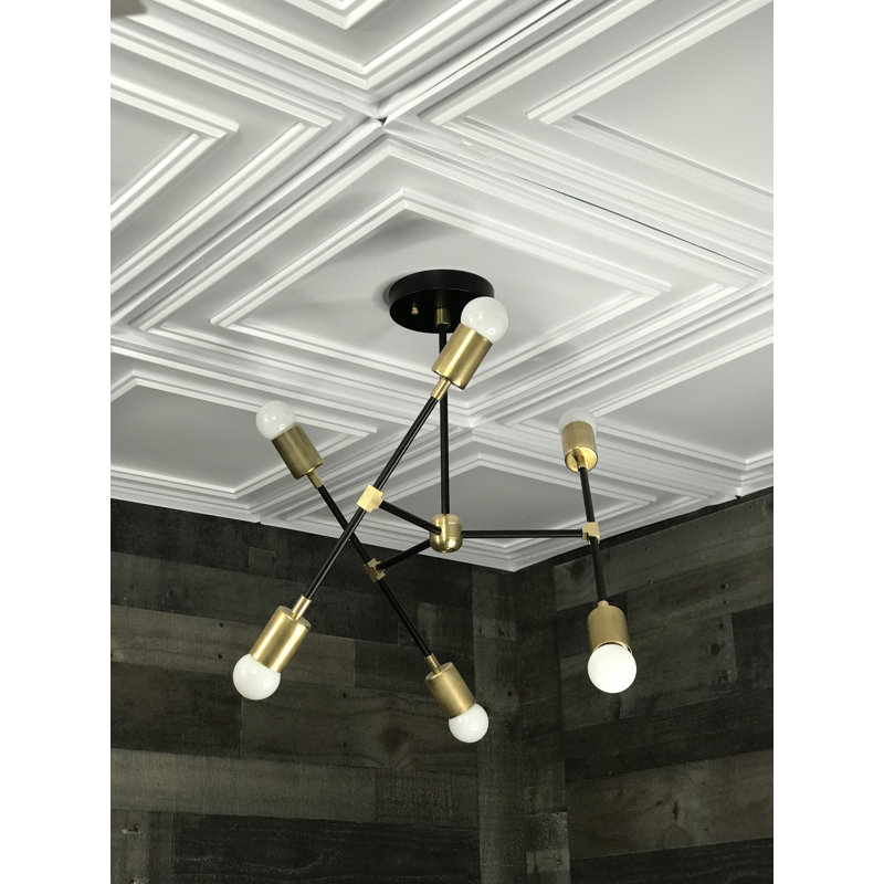 Lustre linéaire spoutnik moderne à 6 lumières Mylène, Noir / Laiton