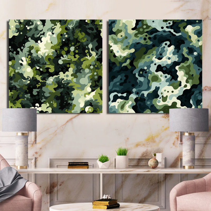 Corienne - Abstract Square Collage Set Of 2, 16" H x 33" W, Wrapped Canvas