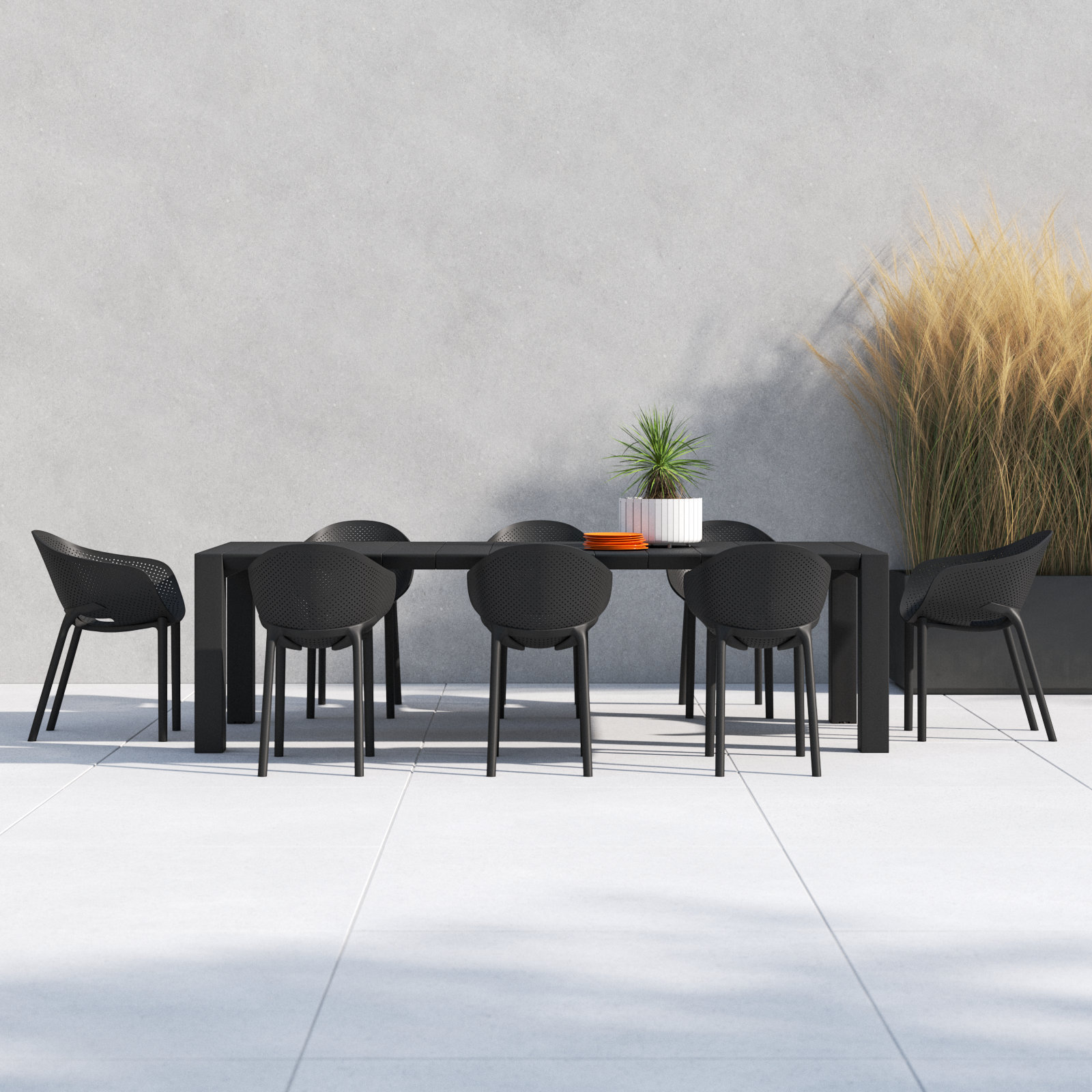 Farrah 118" Patio Dining Set, Black
