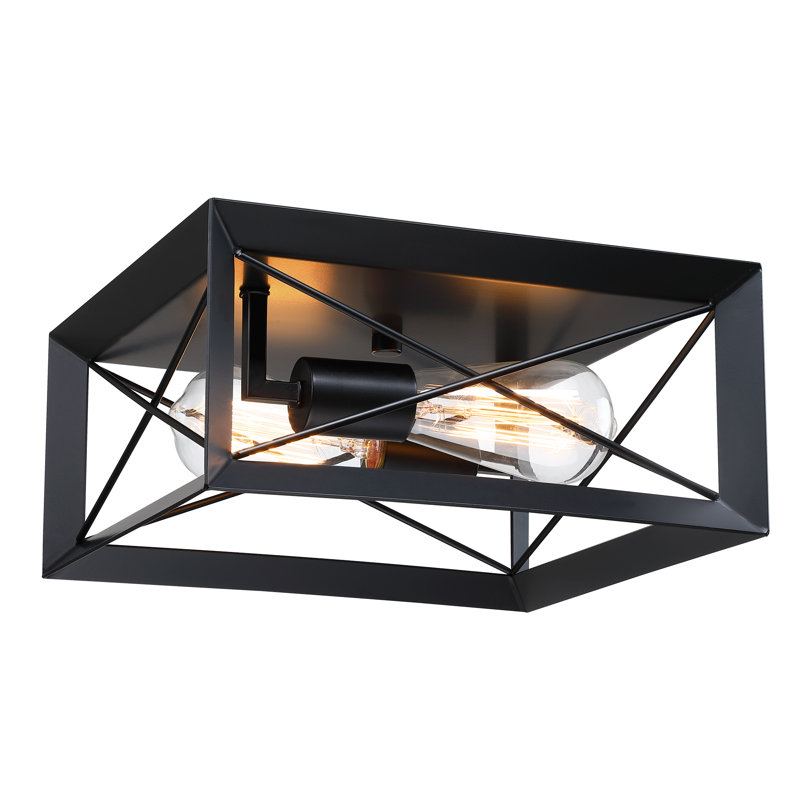 2-Light 12in" Square Flush Mount Light Fixtures with Matte Black Finish