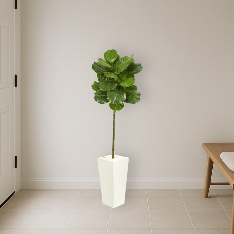 Fiddle Leaf Artificial Tree in White Tower Planter