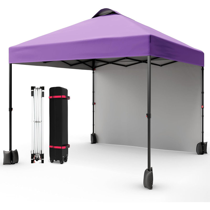 10' X 10‘ Pop Up Canopy With Sidewalls For Outdoor, Waterproof Portable Canopy With One Push Setup, Purple