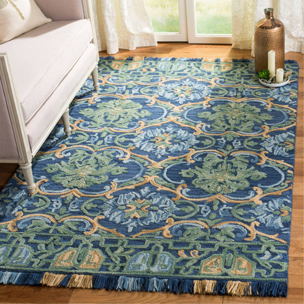 Lord of Rugs Tapis en laine labyrinthe touffeté à la main pour salon, chambre à coucher, épais, luxueux, motif géométrique 3D, bleu, taille M, 120 x 170 cm