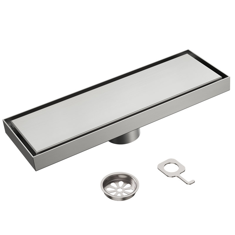 12" Linear Grid Shower Drain, Brushed Nickel