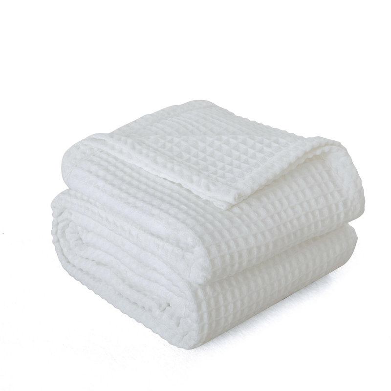 King Ivory Fluffy Waffle Weave Chenille Bed Blanket