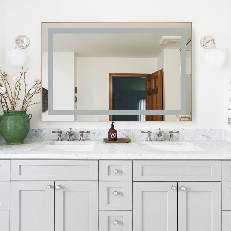 20"x28" Led Mirror Bathroom Vanity Mirror With Back Light,wall Mount Multifunctional Vanity Mirror,brushed Gold Aluminium Frame