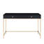 Élégant bureau rectangulaire noir avec finition ultrabrillante et 2 tiroirs, revêtement de sol en bois à la mode de 25 po plaqué or