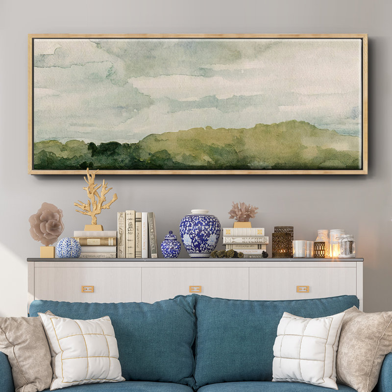 Riverside I- Framed Canvas, 12" H x 30" W