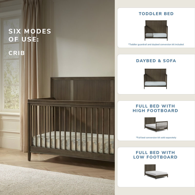 Reid 6 -in-1 Convertible Crib, Greige Wash