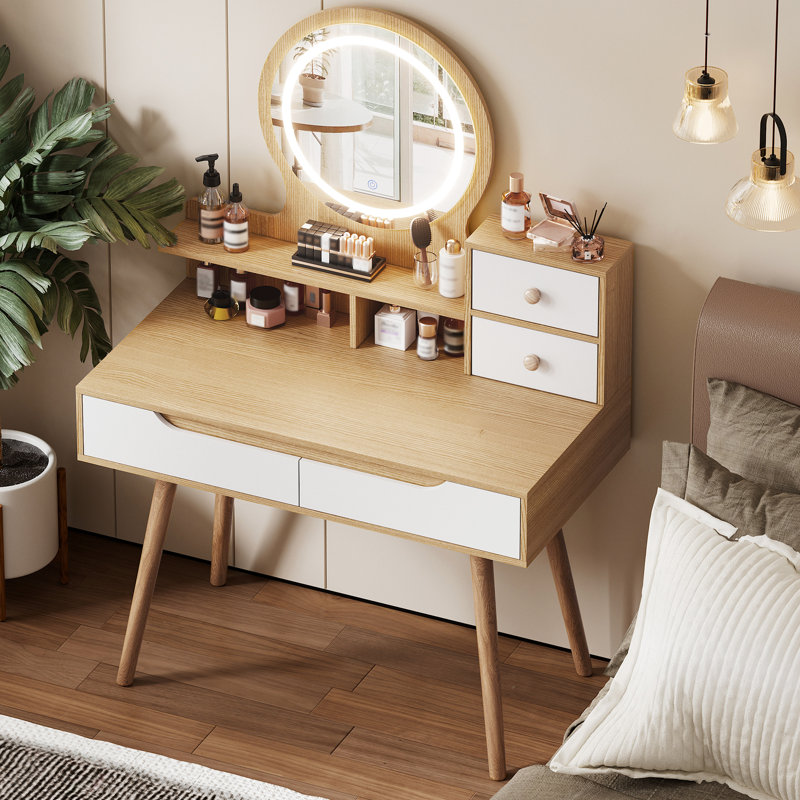 Meuble-lavabo élégant avec 4 tiroirs et 3 modes d'éclairage pour la chambre à coucher