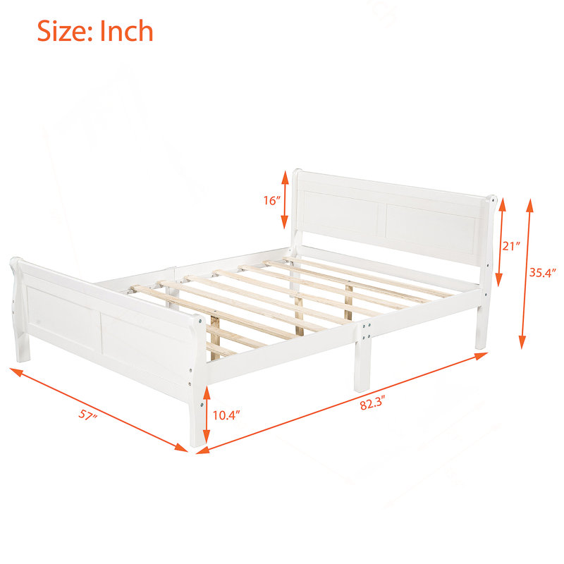 Lit plateforme en bois avec tête de lit et lattes en bois, Lit double, Blanc