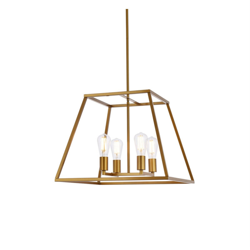 Gloriajean 4 - Light Dimmable Lantern Linear Chandelier, Brass, 15.7" H x 20" W x 20" D