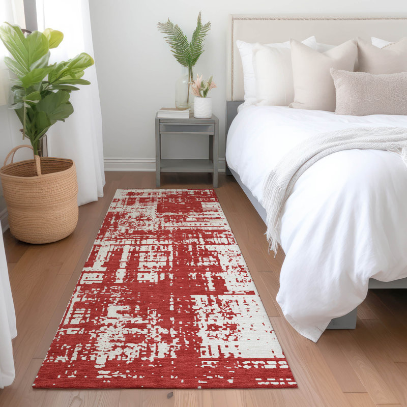 Premium Machine Washable Prisco Red Rug, Runner 2'3" x 7'6"