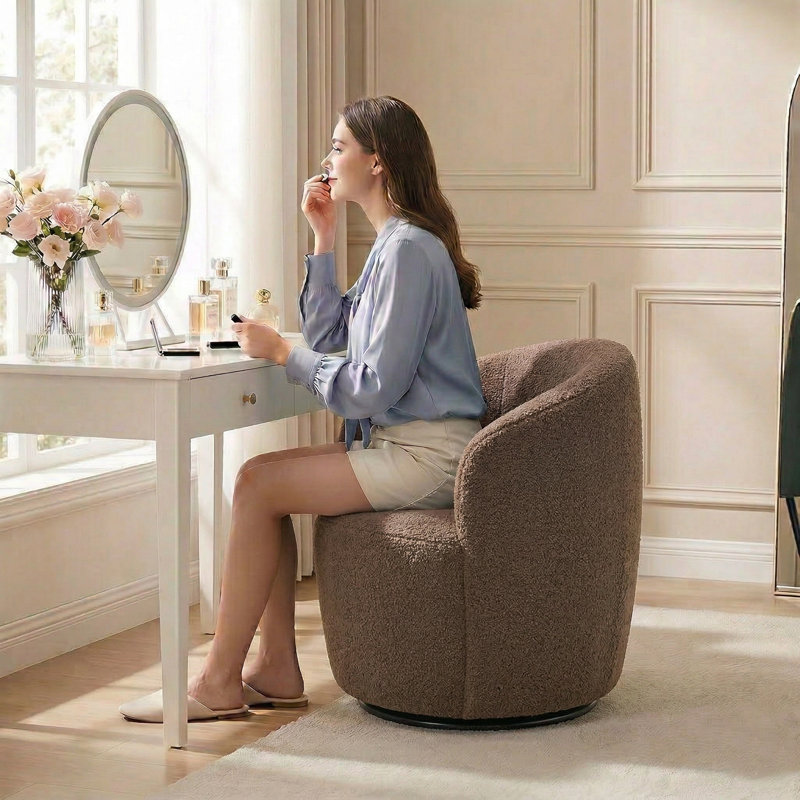 Teddy Fabric Swivel Accent Armchair Barrel Chair, Taupe
