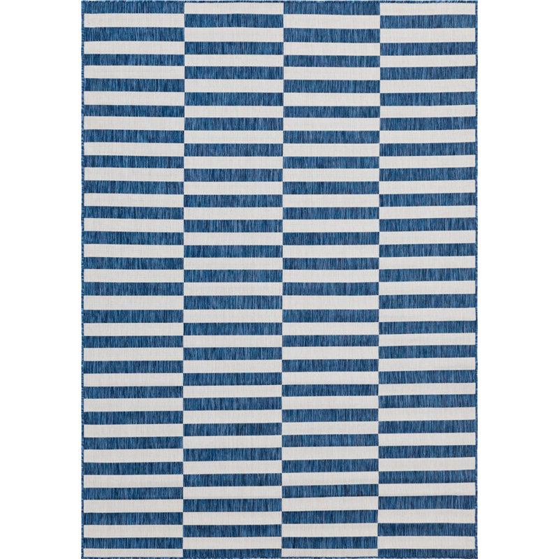 Tapis rayé bleu marine / ivoire Pana, Rectangle 7 pi 1 po x 10 pi