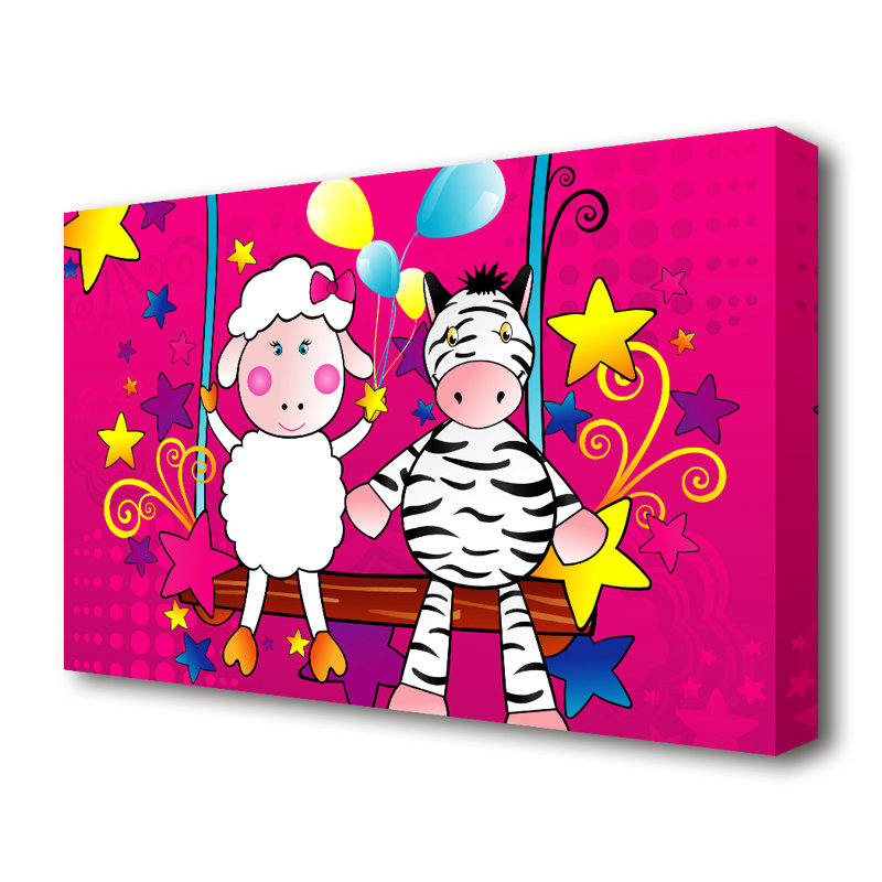 Sheep And Zebra On Swing Celebration - Wrapped Canvas Print, 50.8 cm H x 81.3 cm W