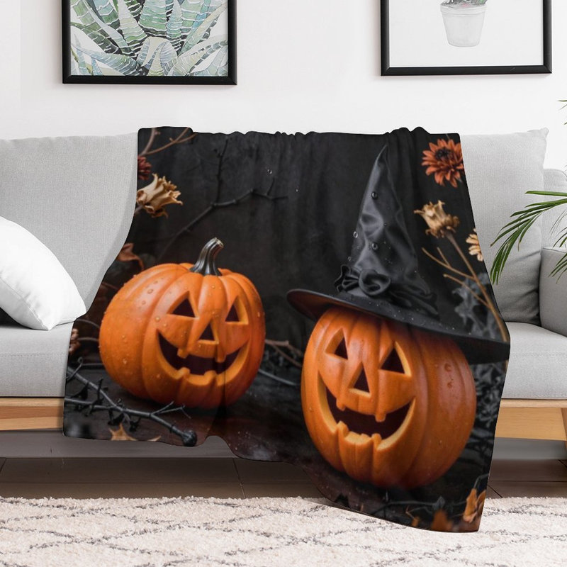 Deux jeté en flanelle de luxe Jack O, couverture douce et chaude pour le canapé-lit du salon, 50 x 60 po