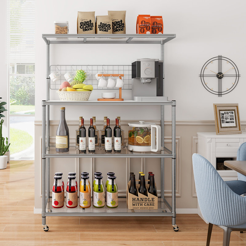  4-tier Coffee Bar Table W/adjustable Shelves S Hooks Hanging Net & Shelf Liner