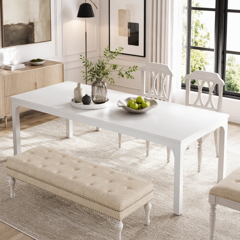 Table de salle à manger moderne 78 "avec pieds en métal pour 6 à 8 personnes, White