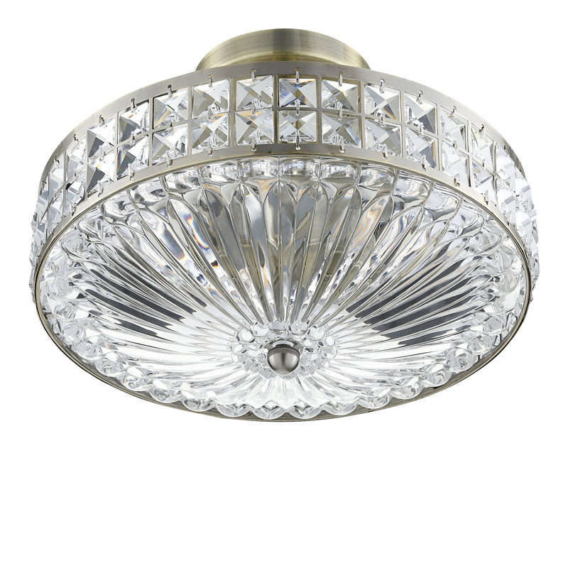 Ferris Glass Semi Flush Mount, Antique Brass