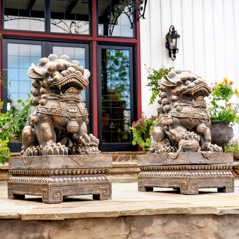Statues pour chien en magnésium «Gan & An» (ensemble de 2), Brun